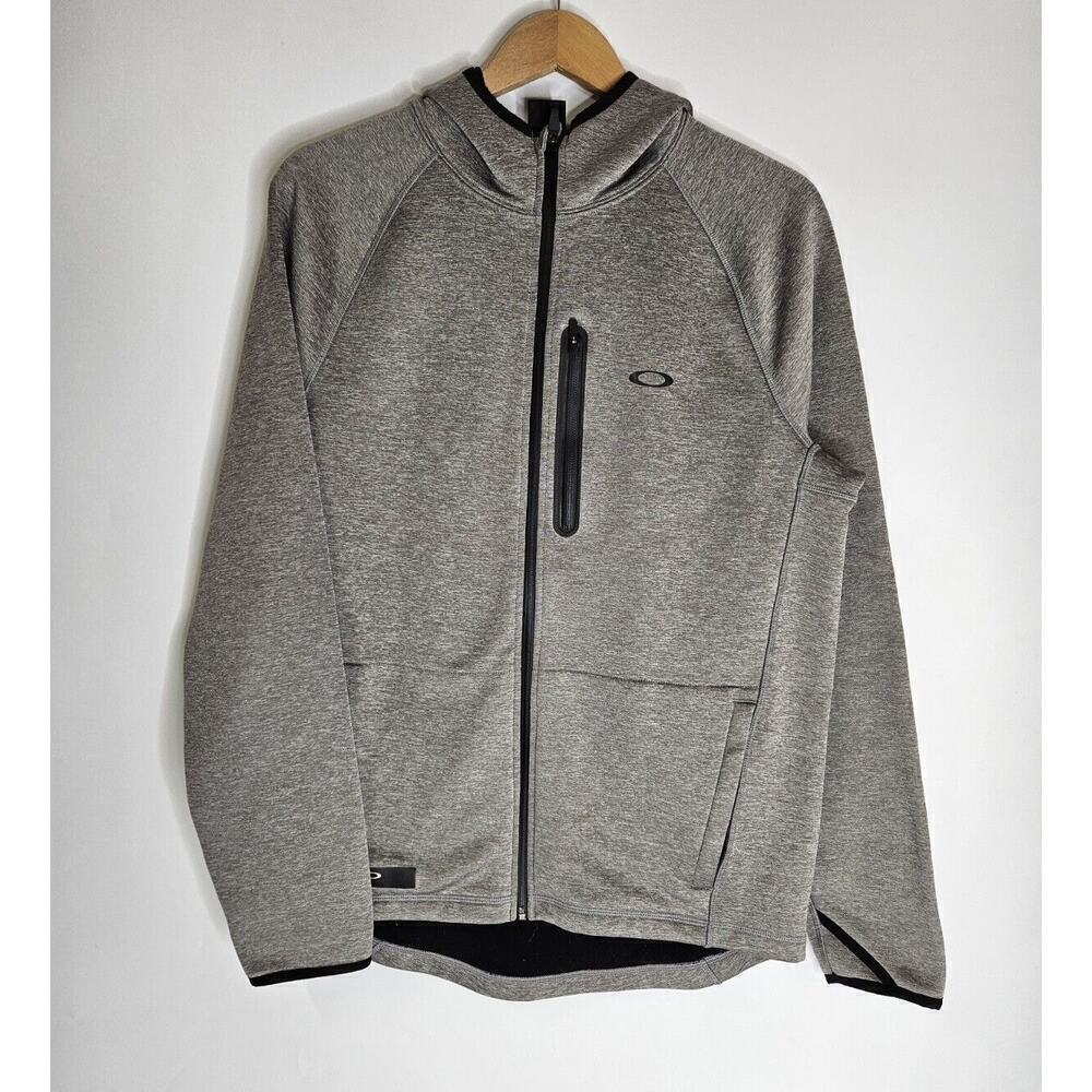 Oakley L Men Flak Athletic Heather Gray & Black Trim Full Hood Jacket Streetwear